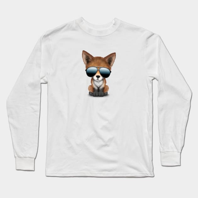 Cute Baby Red Fox Wearing Sunglasses Long Sleeve T-Shirt by jeffbartels